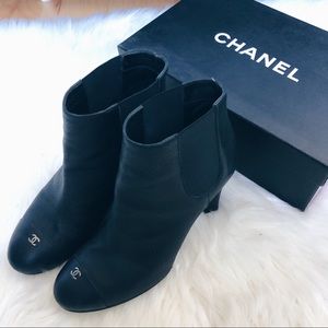{chanel} logo ankle booties